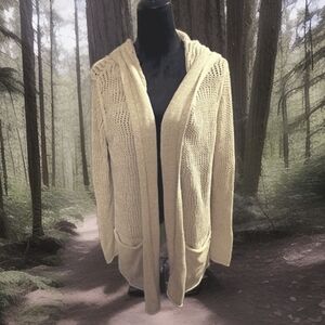 SALE * Eddie Bauer Cardigan XL Beige Cream Tan Crochet Knit Open Front-SEE PHOTO